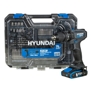 Kit Taladro Profesional Con Batería Li-ion Hyundai 20v + Cargador + Estuche + 75 Accesorios - HD20S-50TT